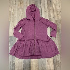 Free People Ruffle Zip Up Sweater With Hood Purple Size Small
